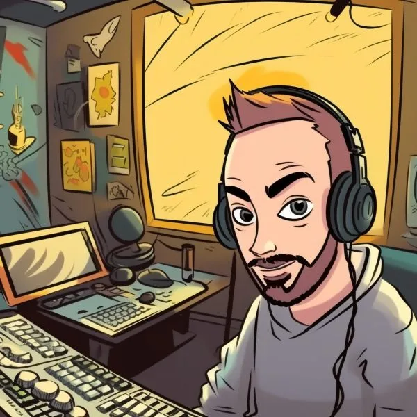 DJ MJM concentré sur le mixage de musique urbaine dans son studio professionnel, entouré d'équipements de DJ de pointe.